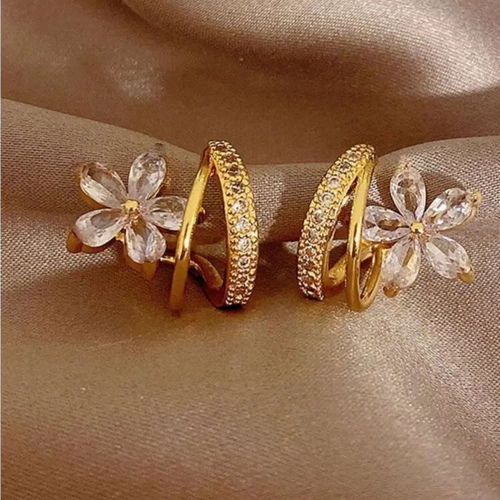 Gold Floral Double style Earring A1712